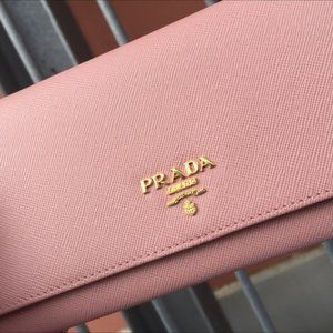 PRADA Pink Saffiano Leather Wallet On Chain Bag